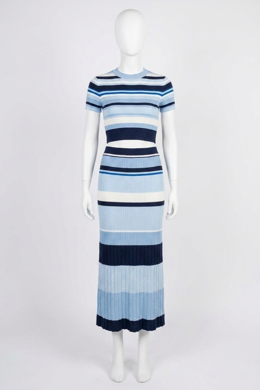 NEW LALAVON women's sweater top and skirt set in blue combo